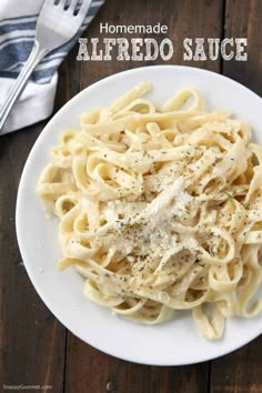 homemade alfredo sauce on a white plate