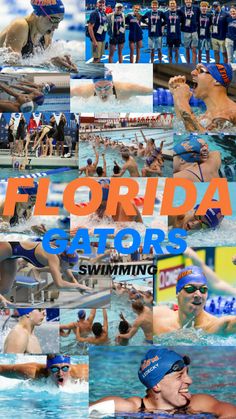 the florida gators swimming team collage is featured in this image with many different images