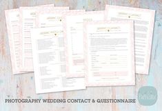 wedding photography contract and questionnaires