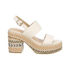 Limelight Katama Women's Platform Sandal Unplug in style with the Katama women's platform Sandal from Limelight. With a canvas upper featuring an mulit-colored jute-wrapped platform midsole, this slingback Shoe is perfect for summer. The footbed soothes, while the block heel provides amazing lift. Canvas upper Buckle slingback strap Lightly Padded footbed Jute-wrapped platform 3 3/4" block heel Beige Fabric Sandals For Summer, Beige Fabric Sandals For Vacation, White Fabric Sandals For Vacation, White Platform Sandals For Summer Outings, Beige Textile Sandals For Vacation, Beige Fabric Wedge Sandals For Summer, Beige Textile Sandals For Summer, White Textile Sandals For Spring, Beige Fabric Open Toe Sandals