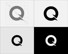 four different logos with the letters q and q in black, white and grey colors