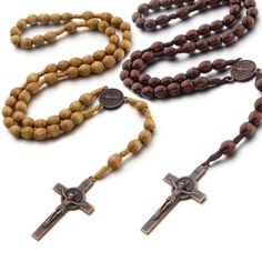 Men's Jesus Crucifix Cross Christian Necklace Saint Benedict Wood Beads Rosary | eBay Brown Beaded Rosary As Gift, Brown Beaded Rosary Gift, Beaded Brown Rosary Gift, Brown Beaded Necklaces With 8mm Beads As A Gift, Brown Beaded Necklaces With 8mm Beads For Gifts, Beads Rosary, Cross Christian, Christian Necklace, Saint Benedict