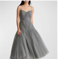 This Is A Beautiful Zac Posen Pleated Tulle Midi Dress. The Gown Is Drop Waisted, And You Will Feel Like A Ballerina In It. The Details Are Impeccable, And It Is So Comfortable On. The Dress Is Brand New With Tags, As I Decided To Go With A Different Dress Elegant Gray Tulle Evening Dress, Fitted Silver Tulle Dress, Silver Fitted Tulle Dress, Elegant Silver Tulle Dress, Zac Posen Dress, Pleated Tulle, Tulle Mini Dress, Tulle Midi Dress, Tulle Maxi Dress