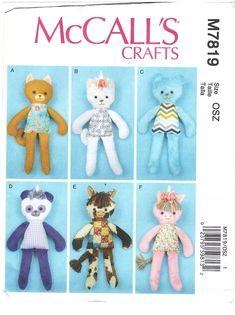 the instructions for stuffed animals are shown in different styles and sizes, including teddy bears