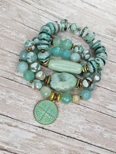 Barrell focal bracelet Turquoise Gemstone Beaded Bracelets In Jade, Turquoise Jade Beaded Bracelets, Bohemian Green Agate Crystal Bracelet, Green Amazonite Bracelet, Bohemian Green Stretch Bracelet With Natural Stones, Green Round Bohemian Crystal Bracelet, Adjustable Green Agate Beaded Bracelets, Green Agate Round Crystal Bracelet, Handmade Green Agate Beaded Bracelets