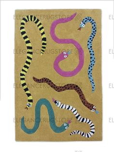 an animal rug with different colored snakes on the side and one snake in the middle