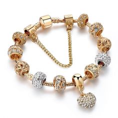 Bejeweled Crystal Heart Charm Bangle Bracelet-Boots N Bags Heaven-Boots N Bags Heaven Heart Bangle Bracelet, Gold Heart Bracelet, Bracelet Pandora, The Bangles, Trendy Bracelets, Gold Charm Bracelet, Gold Bracelet For Women, Bangle Bracelets With Charms, Bead Charm Bracelet