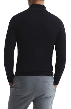 A stand collar and quarter-zip closure bring classy ease to a fitted sweater knit from expertly dyed mélange wool. 26" length (size Small) Stand collar Long sleeves 100% wool Hand wash, dry flat Imported Wool Turtleneck With Ribbed Collar And Long Sleeves, Fitted V-neck Sweater With Ribbed Cuffs For Winter, Fitted Wool Polo Sweater With Ribbed Cuffs, Merino Wool Funnel Neck Polo Sweater, Fitted Black Polo Sweater With Ribbed Cuffs, Half-zip Wool Polo Sweater, Ribbed Collar Polo Sweater For Business Casual In Winter, Business Casual Polo Sweater With Ribbed Collar For Winter, Fitted Merino Wool Crew Neck Outerwear