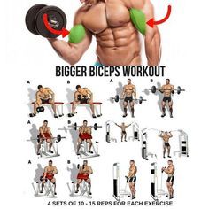 an image of a man doing exercises with dumbbells and exercise equipment for bigger biceps