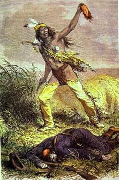 an image of native american indians in the wild with one man laying on the ground