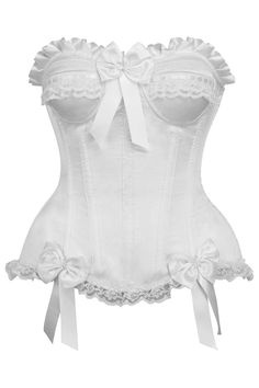 Fullbust corset made of premium satin fabric Hidden side zipper closure Underwire cups Spiral Steel boning throughout Flat steel boning in the back Lace-Up Back for cinching Dry Clean Only Clown Corset, Corset Png, Cute Corsets, Corset Ideas, Burlesque Outfit, Burlesque Corset, Rabbit Costume, White Corset Top, Steel Boned Corsets