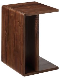 the side table is made out of wood and has an open shelf on one side