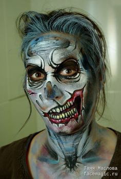 Zombie woman. Face paint by Tanya Maslova. Zombie Makeup, Scary Makeup, Special Fx Makeup, Horror Makeup, Halloween Makeup Scary, Halloween Makeup Tutorial