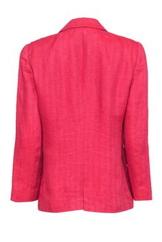 Stand out from the crowd in this bold pink colored blazer! This summery hue is a perfect match for the linen fabric, which is the best fabric to have during those hot summer months. For a fresh and trendy look, pair this with boyfriend jean shorts and a graphic tee. Size tag missing (measures size M) Made in Italy 100% Linen Double pink button front closure Partially lined Collared neckline Double flap pockets Single bust open pocket Bust 33.2” Waist 30” Shoulder to hem 25” Shoulder to shoulder Classic Pink Summer Blazer, Formal Pink Summer Blazer, Pink Tailored Blazer For Summer, Tailored Pink Summer Blazer, Boyfriend Jean Shorts, With Boyfriend, Boyfriend Jean, Pink Linen, Summer Months