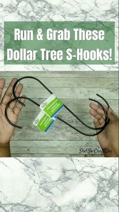 two hands holding scissors with the words run and grab these dollar tree hooks