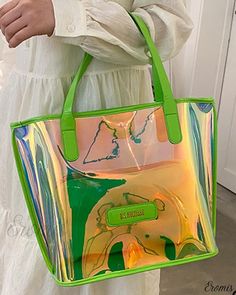 Eromis - Premium Clear Holographic Tote Bag with Generous Capacity and Inner Pouch Portable Green Shoulder Bag For Shopping, Portable Green Bags For Summer, Yellow Handbag, Chic Type, Estilo Chic, Rubber Ducky, Tote Pattern, Tote Bag Pattern, Casual Tote