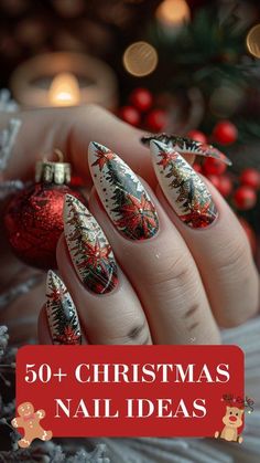 Xmas Nail Designs, Art Noel, Candy Cane Nails, Christmas Gel, December Nails, Red Christmas Nails, Winter Nails Acrylic, Christmas Nails Easy, Cute Christmas Nails