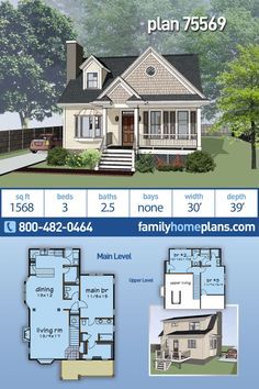 the floor plan for a small house with two levels and three bedroom, one story