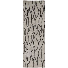 a long rug with black and white wavy lines on the bottom, in front of a white background