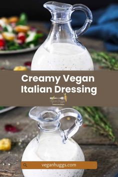 creamy vegan italian dressing in a glass bottle