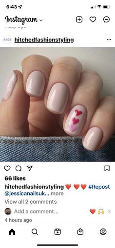 Shellac Nails February, Nails Febuary 2024, Valentine Heart Nail Design, Valentines Day Nails Ballerina Short, Fun February Nails, Short Nail Designs Shellac, Valentines Day French Manicure, Valentines Manicure Short Nails, Funny Bunny Valentine Nails