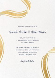 an elegant wedding card with gold foil on the front and white paper in the back