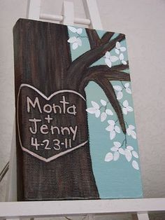 a canvas with a tree painted on it and the words montana jenny 4 - 23 - 11