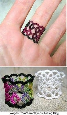 three different types of rings with flowers on the middle and one is made out of crochet