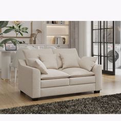 a living room scene with focus on the sofa