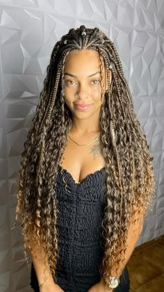 Bohemian Passion Twists Hairstyle Long, Braids And Dreads Mixed, Halloween Costumes With Braids, Braid And Curls Hairstyles, Curly Goddess Braids, Long Cornrows Braids, Godess Breads Hairstyle, Long Afro Hair, Boho Fulani Braids