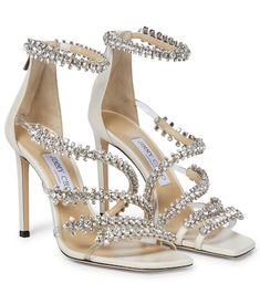 Temptation 105 Embellished Pvc Sandals | Aquazzura - Mytheresa High Gladiator Sandals, Navy Blue Sandals, Heels Dress, High Heel Dress, Silver Sandals, Metallic Sandals, Gold Sandals, Jimmy Choo Shoes, Dress Party