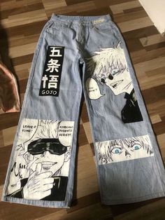 Anime Pants, Custom Jeans Diy, Jeans Drawing, Christmas Hand Painted, Painted Clothes Diy, Custom Jeans, Anime Inspired Outfits, Painted Jeans, Anime Crafts