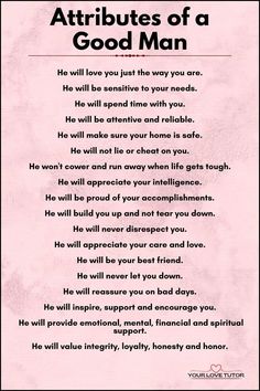 Attribute of a Good Man in a Relationship What Makes A Great Relationship, Qualities Of A Good Partner, Qualities To Look For In A Man, Qualities Of A Good Man List, Relationship Qualities, Qualities Of A Good Man, Qualities In A Partner, A Good Partner, Relationship Journal