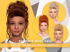 Toddler Hair Sims 4, Sims 4 Cc Kids Clothing, Female Hairstyles, Curly Bun, Pelo Sims, Sims 4 Cc And Mods, The Sims 4 Packs