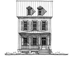 a drawing of a two story house with windows and balconies on the second floor