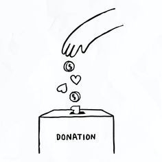 a drawing of a donation box with hearts coming out