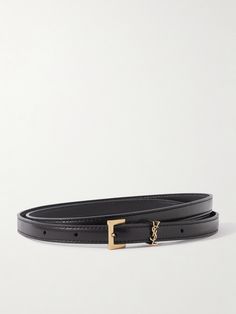 SAINT LAURENT’s slim ‘Cassandre’ belt is easy to style with so many outfits, from distressed jeans to tailored pants. It’s been made in Italy from black leather and has the house’s iconic 'YSL' logo in the form of a gold-tone keeper. Black Belt With Gold Buckle, Ysl Clothing, Realistic Wishlist, 2025 Board, Ysl Belt, Luxury Belt, Luxury Belts, Ysl Logo, Women Scarf