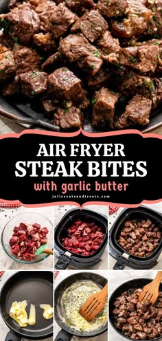 Air Fryer Steak Bites With Garlic Butter,  beef recipe for dinner, weeknight dinner recipe Steak Bites With Garlic Butter, Air Fryer Steak Bites, Air Fryer Recipes Beef, Ways To Cook Steak, Steak Bites Recipe, Air Fryer Steak, Recipe For Dinner, Healthy Lunch Meal Prep, Air Fry Recipes