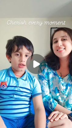 a woman sitting next to a young boy on top of a couch with the caption cheenish every moment