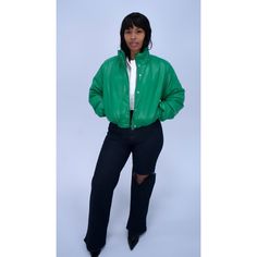 The perfect green bomber. Our "Max" faux leather bomber will give you all the vibes. The kelly green is this seasons hottest color. This bomber has an oversized fit Model is wearing size medium Green Zipper Closure Outerwear For Streetwear, Casual Green Leather Jacket For Winter, Casual Puffer Leather Jacket For Streetwear, Spring Casual Puffer Leather Jacket, Casual Spring Puffer Leather Jacket, Casual Green Leather Jacket For Fall, Urban Green Puffer Jacket For Fall, Trendy Green Leather Winter Jacket, Trendy Green Leather Jacket For Winter