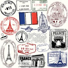 various stamps with the symbols of france stock photo