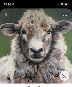 an oil painting of a sheep looking at the camera