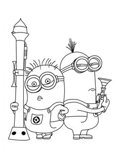 a black and white drawing of two minions from the movie despicable mes