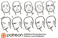 how to draw an anime character's head with different expressions and facial expressions for each face