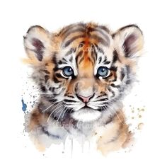 a painting of a tiger cub with blue eyes