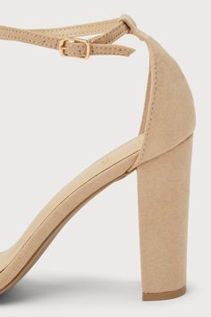 No one does it quite like the Lulus Taylor Natural Suede Ankle Strap Heels! Whether you choose to dress them up or down, these light nude, faux suede, single-sole heels will stun with their slender toe strap, and adjustable ankle strap (with gold buckle). 4" wrapped block heel. Cushioned insole. Nonskid rubber sole. Man made materials. Imported. Lulus | Taylor Natural Suede Ankle Strap Heels. Beige Suede Block Heel Heels, Beige Suede Block Heels, Beige Suede Block Heel, Beige Suede Heels With Padded Heel, Beige Suede Heels With Open Heel, Beige Suede Open Heel Heels, Single Sole Heels, Size 11 Heels, Ankle Strap Heels