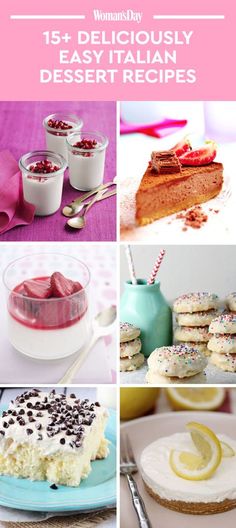 different desserts and dessert dishes are shown in this collage