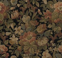 an image of a floral design on black and brown fabric with flowers in the center