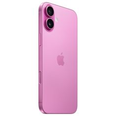 an iphone 11 is shown in pink with the back camera facing up and side view