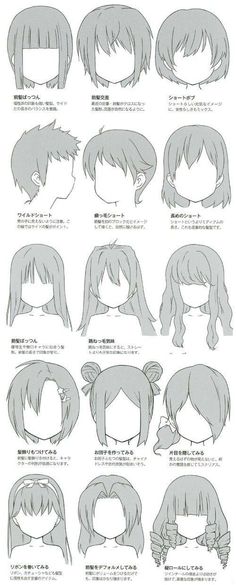 an anime character's hair chart with different hairstyles and how to draw it